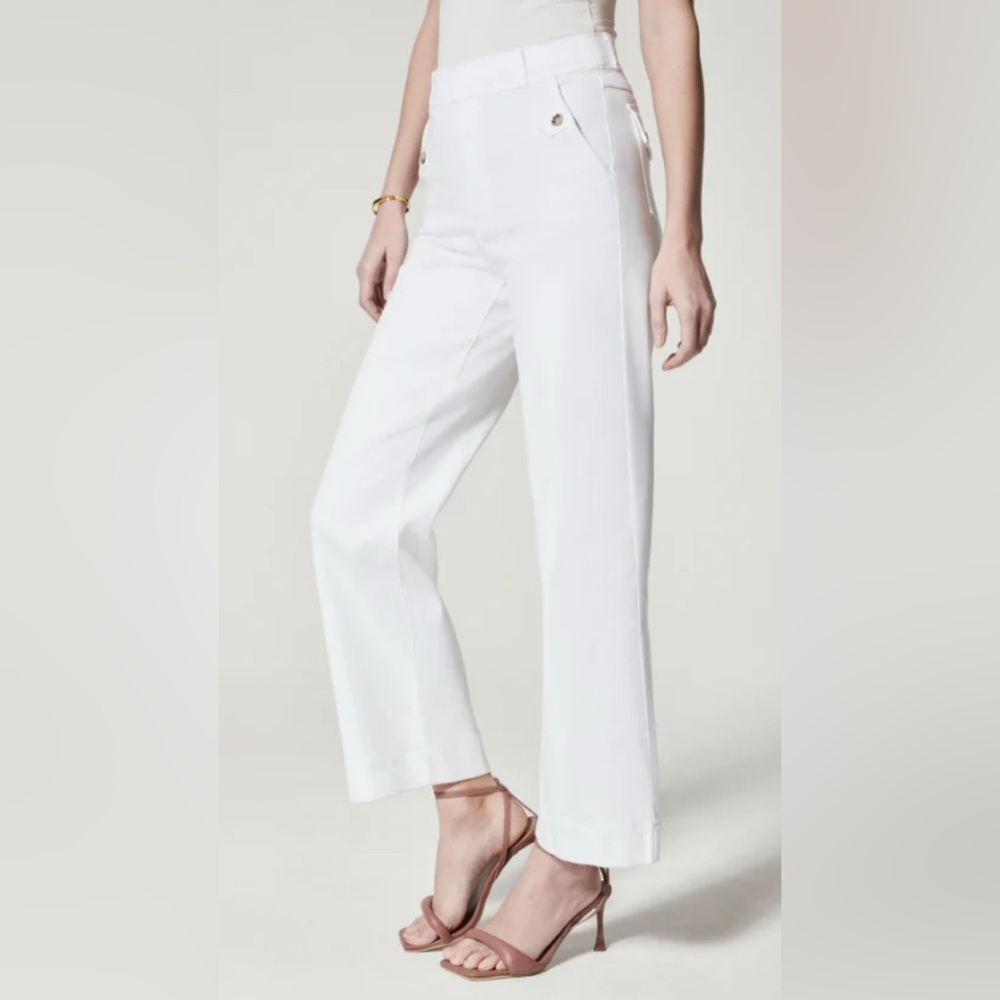 Spanx Stretch Twill Cropped Wide Leg White Pants